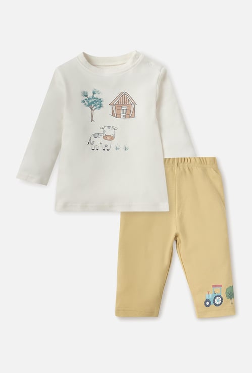 Juniors Printed Long Sleeves T-shirt and Pyjama Set