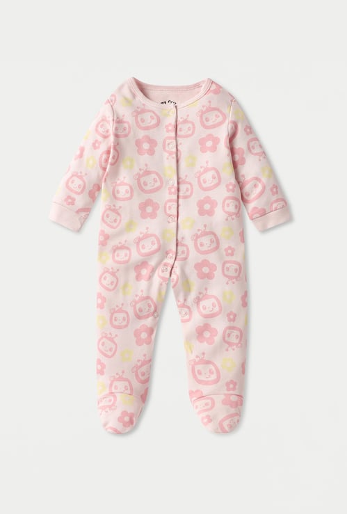 Printed Long Sleeves Sleepsuit with Button Closure