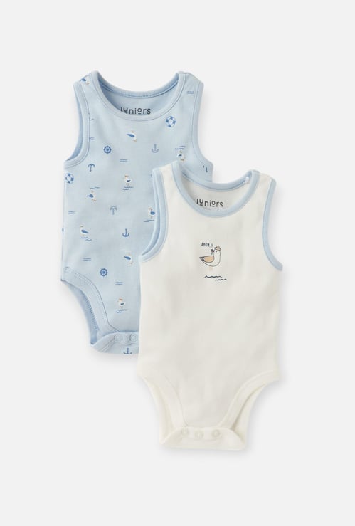 Juniors Printed Sleeveless Bodysuit with Round Neck - Set of 2