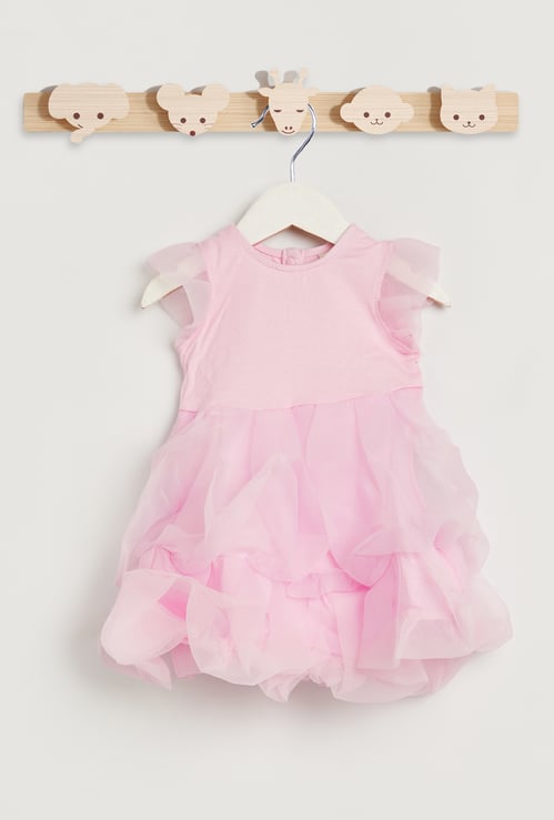 Juniors Solid Sleeveless Dress with Ruffle Detail