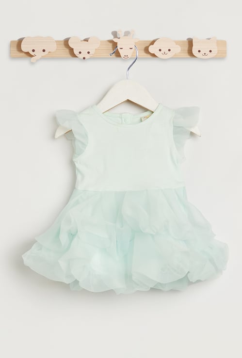 Juniors Solid Sleeveless Dress with Ruffle Detail