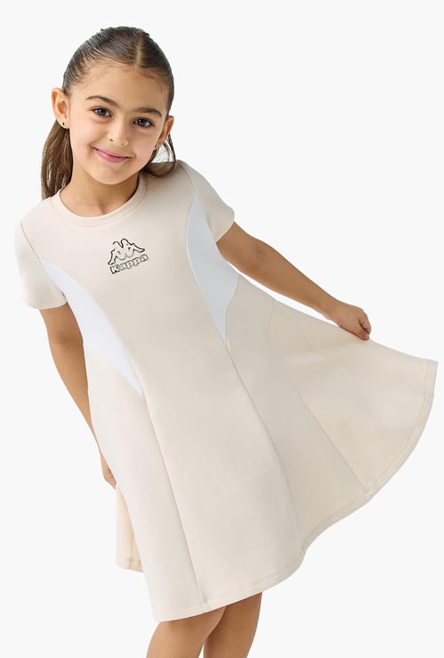 Kappa Logo Print Panelled A-line Dress with Short Sleeves