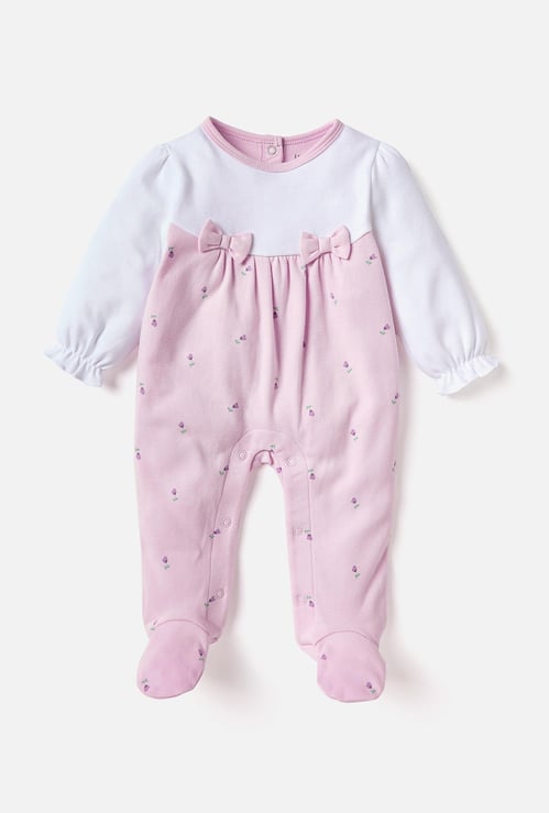 Juniors Bow Applique Closed Feet Sleepsuit with Long Sleeves
