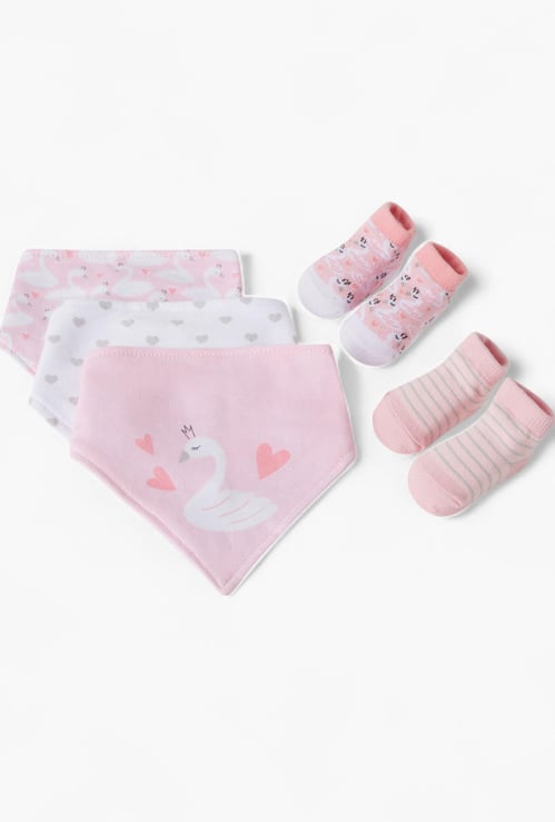 Juniors 5-Piece Printed Bib and Booties Set