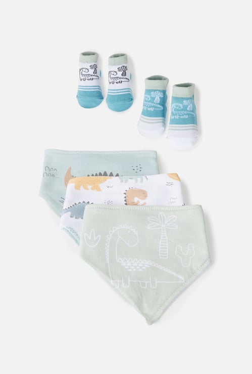 Juniors 7-Piece Dinosaur Print Bib and Booties Set