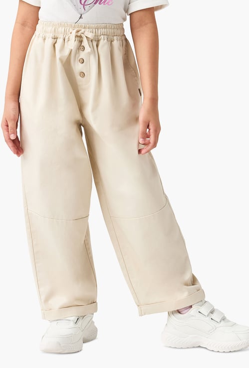Juniors Solid Pants with Drawstring Closure and Pockets
