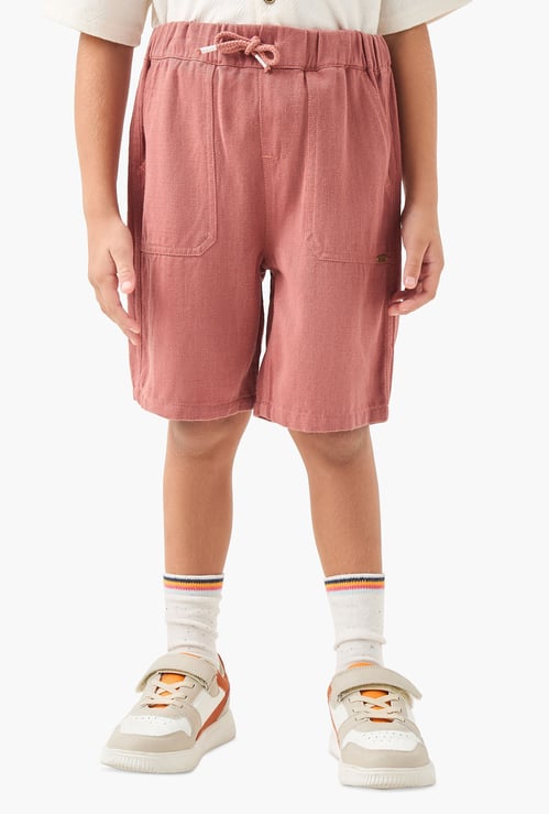 Juniors Solid Shorts with Drawstring Closure and Pockets