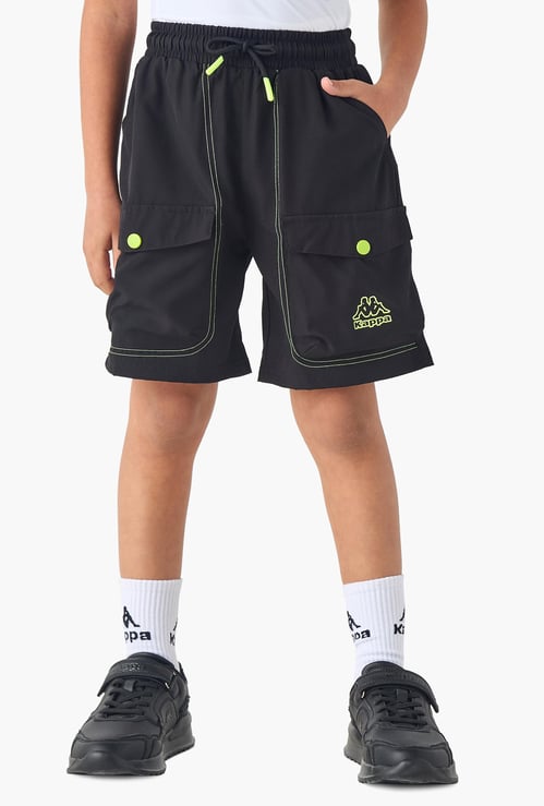 Kappa Logo Print Shorts with Drawstring Closure and Pockets