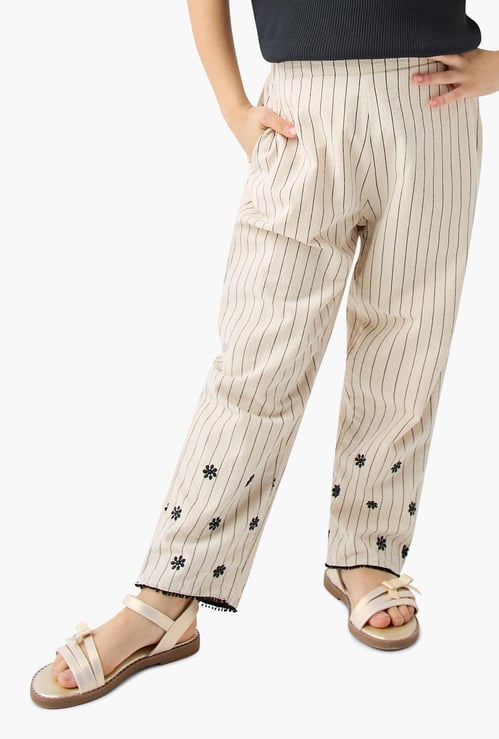 Juniors Embroidered Pants with Elasticated Waistband