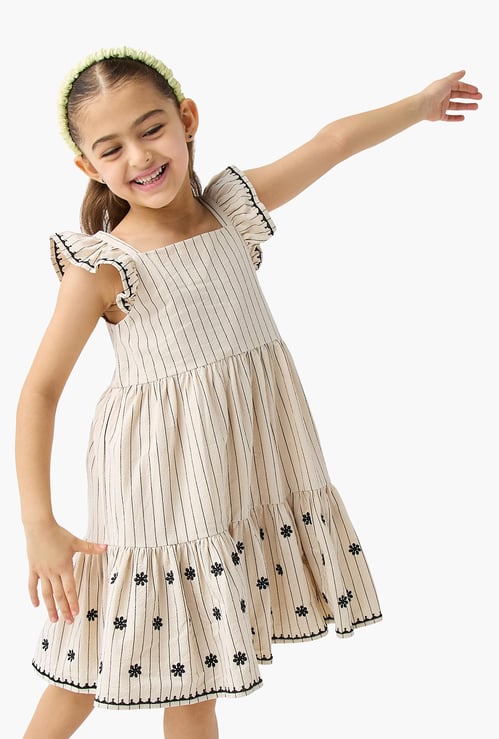 Juniors Eligo Embroidered A-line Dress with Ruffle Sleeves and Flounce Hem