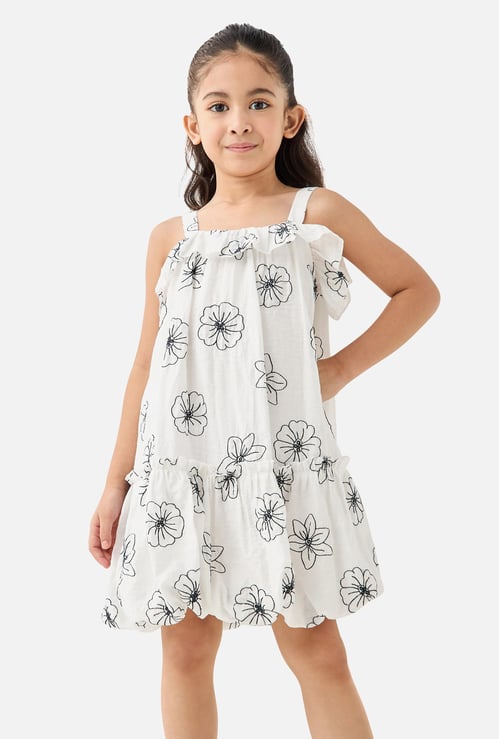 Juniors Eligo All-Over Floral Embroidered Balloon Dress with Ruffles