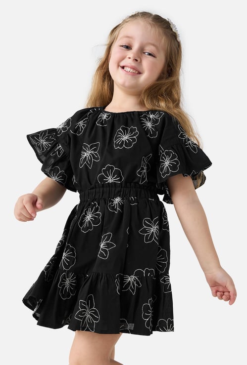 Juniors Floral Embroidered Top and Skirt Set