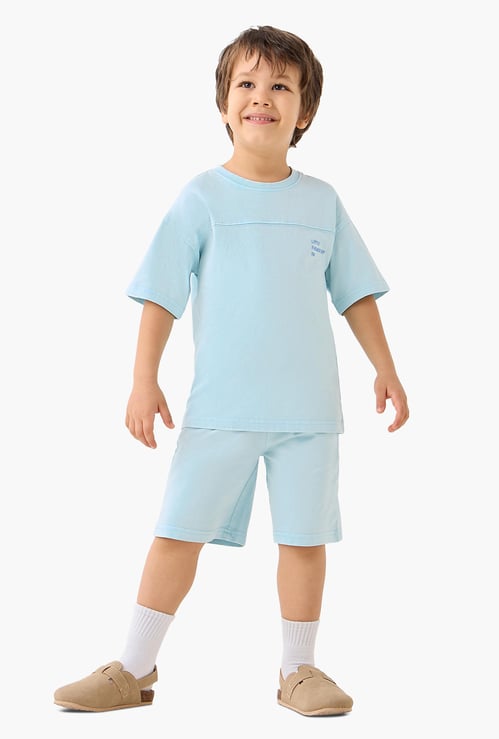 Juniors Slogan Print Crew Neck T-shirt and Shorts Set