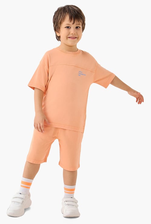 Juniors Slogan Print Crew Neck T-shirt and Shorts Set