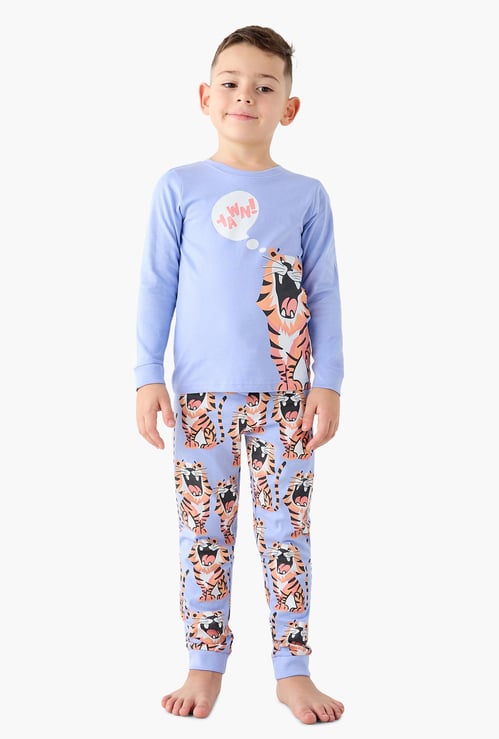 Juniors Tiger Print Long Sleeve T-shirt and Pyjama Set