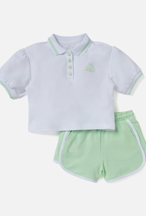 Kappa Logo Print Polo T-shirt and Shorts Set