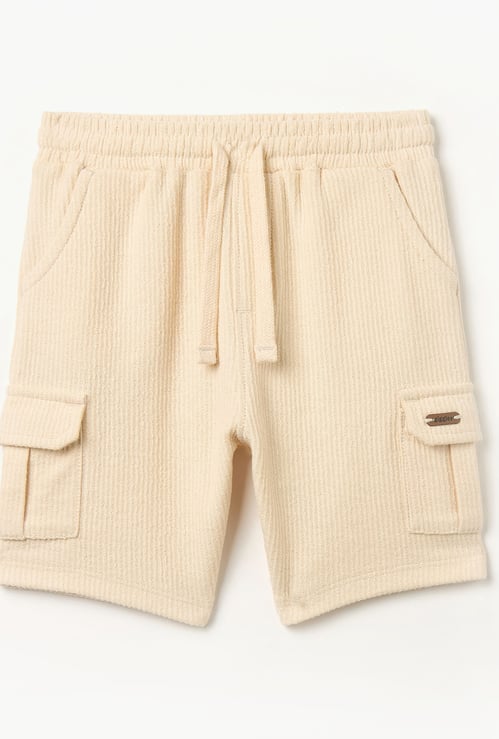 Giggles Textured Shorts with Drawstring Closure and Pockets
