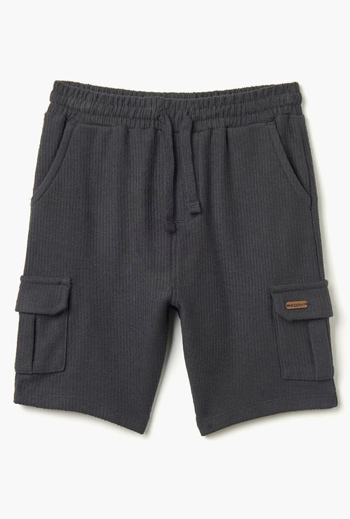 Giggles Textured Shorts with Drawstring Closure and Pockets