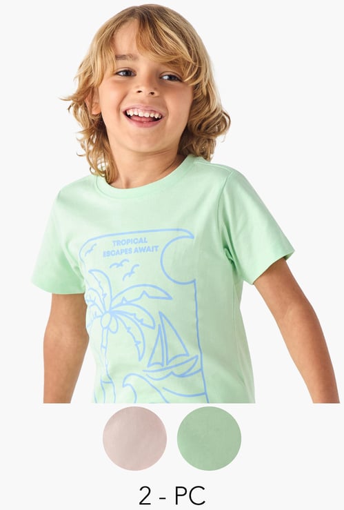 Juniors Tropical Print Crew Neck T-shirt - Set of 2