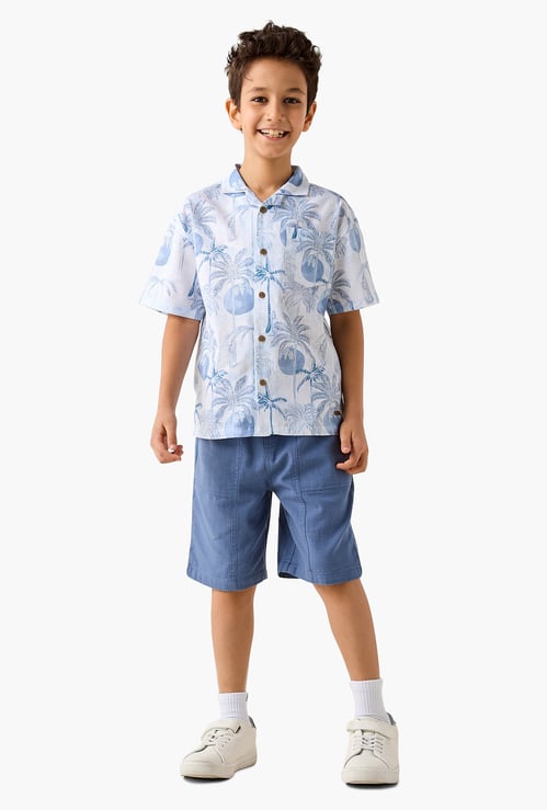 Juniors Eligo All-Over Tropical Print Shirt and Shorts Set