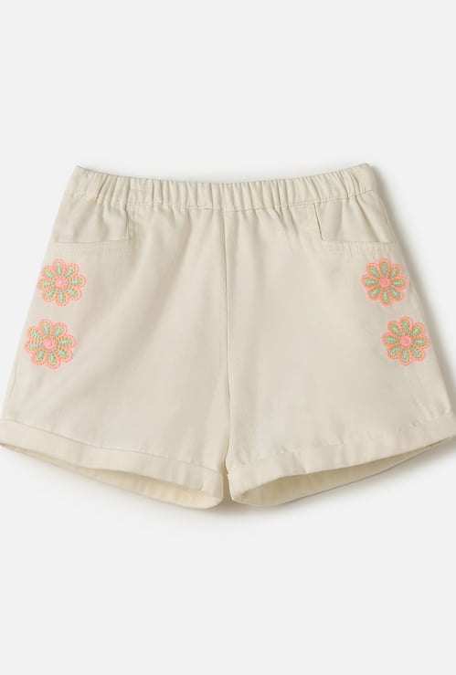 Juniors Floral Embroidered Denim Shorts with Elasticated Waistband