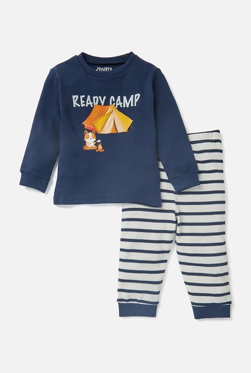 Juniors Graphic Print T-shirt and Striped Pyjama Set