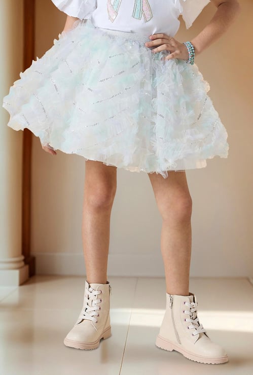 Juniors Sequinned Skirt with Ruffles and Elasticated Waistband
