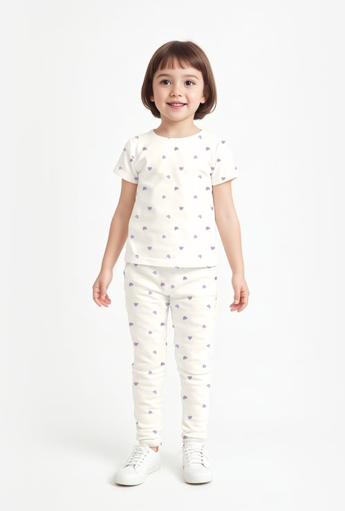 Juniors Heart Print T-shirt and Pyjama Set