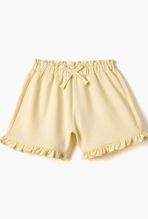 Juniors Solid Shorts with Bow and Ruffle Detail