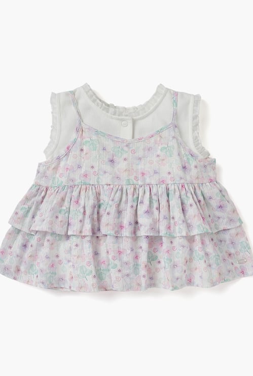 Giggles Floral Print Pinafore and Sleeveless Top Set