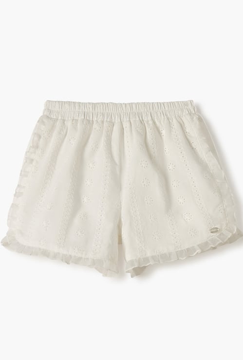 Giggles Schiffli Textured Shorts with Elasticated Waistband