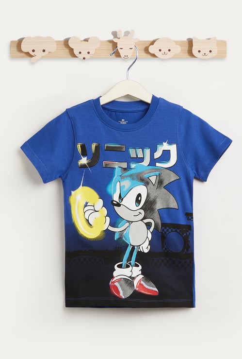 Juniors Sonic Screen Print T-shirt with Short Sleeves
