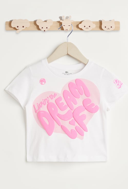 Juniors Barbie Embossed Print T-shirt