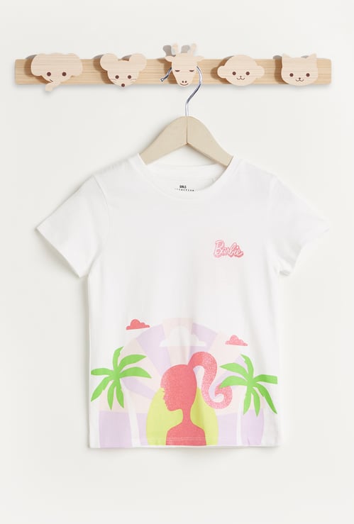 Juniors Barbie Glitter Print T-shirt