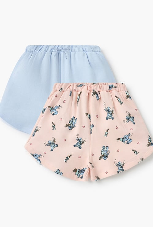 Juniors Stitch Print Shorts with Drawstring Closure - Set of 2
