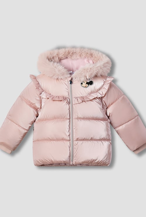 Minnie Mouse Applique Hooded Heavy Jacket with Long Sleeves