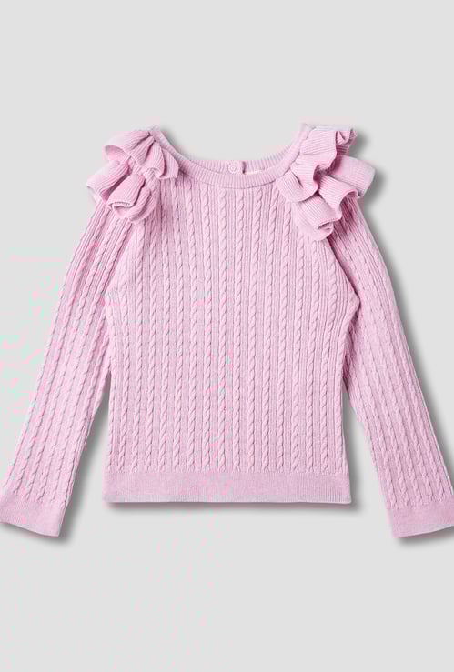 Juniors Textured Sweater with Ruffle Detail