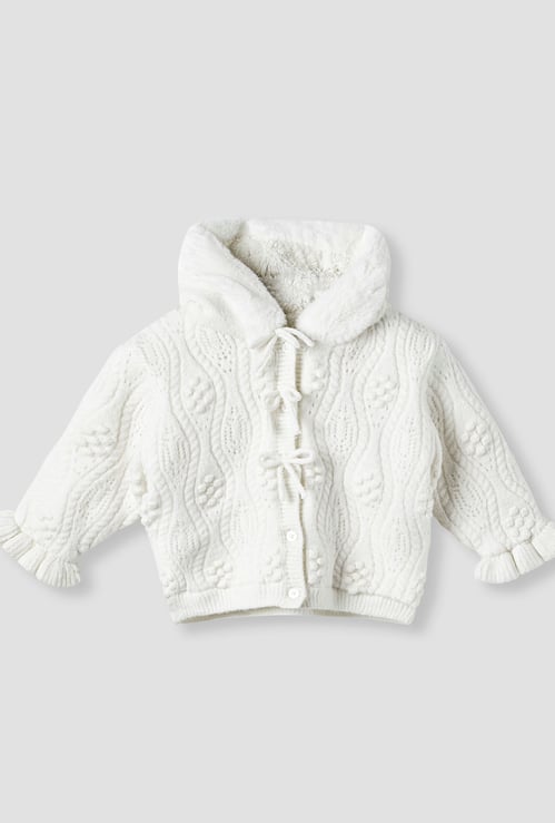 Juniors Textured Hooded Cardigan with Long Sleeves