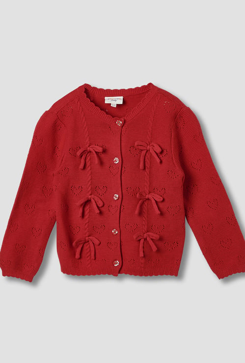 Juniors Bow Detail Knitted Cardigan with Long Sleeves