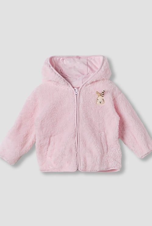 Juniors Bunny Applique Zip Through Hooded Jacket