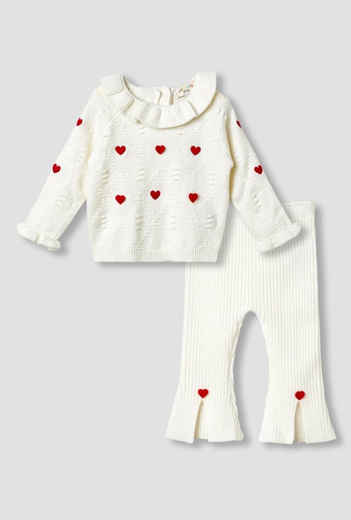 Juniors Heart Applique Sweater and Pants Set