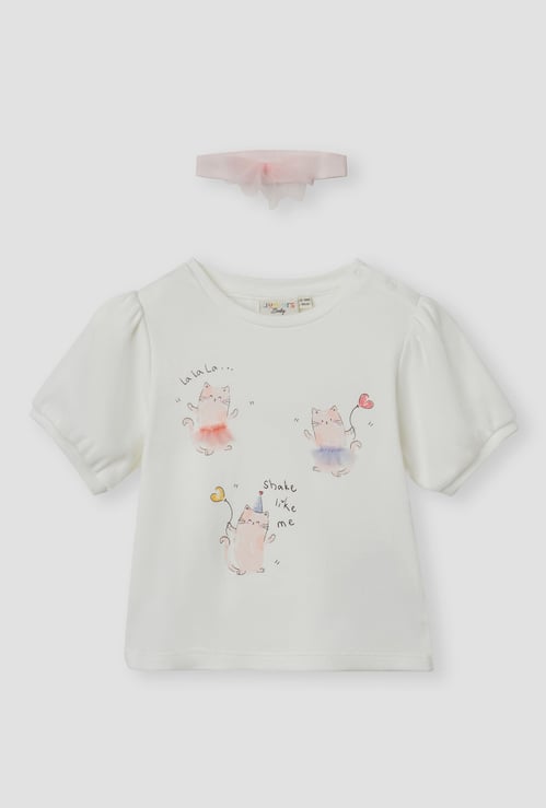 Juniors Cat Print Top with Headband