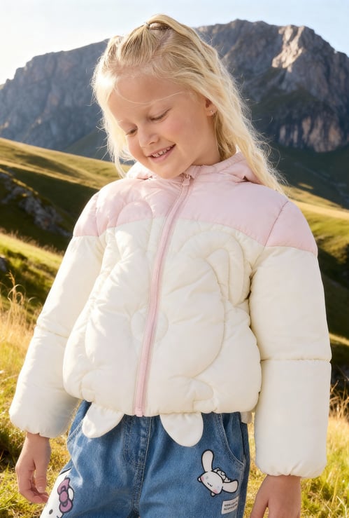 Juniors Bunny Applique Heavy Jacket with Hood and Zip Closure
