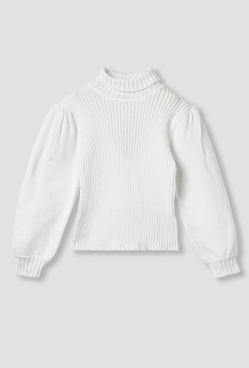 Juniors Ribbed Turtle Neck Sweater with Long Sleeves