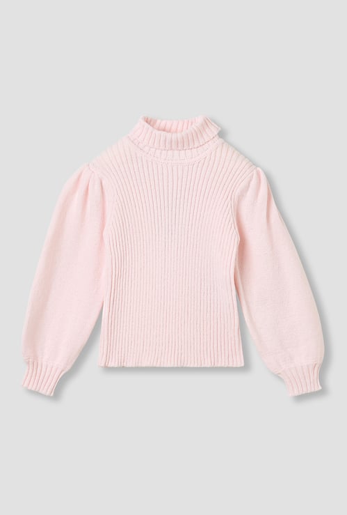 Juniors Ribbed Turtle-Neck Sweater with Long Sleeves