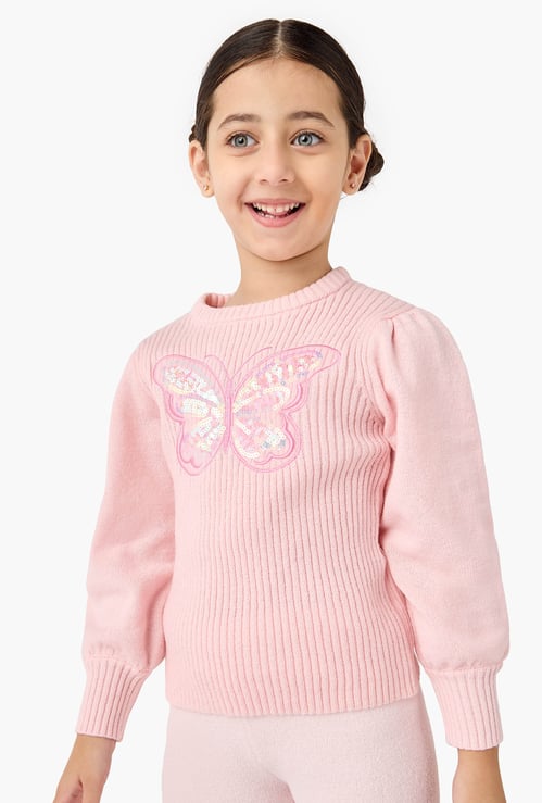 Juniors Butterfly Embellished Pullover