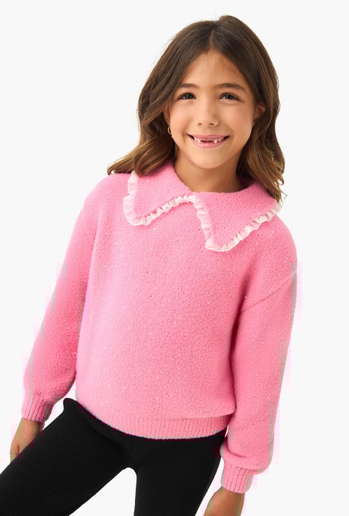 Juniors Embellished Sweater with Collar