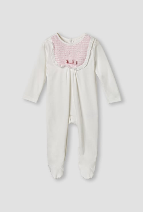 Giggles Bow Accent Sleepsuit with Long Sleeves