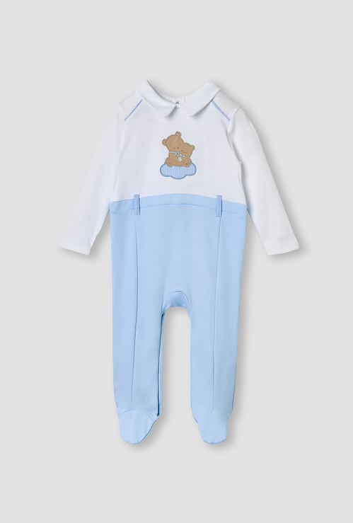 Giggles Bear Applique Collared Sleepsuit
