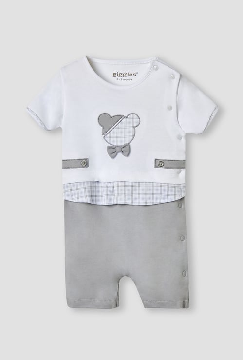 Giggles Bear Applique Romper with Short Sleeves